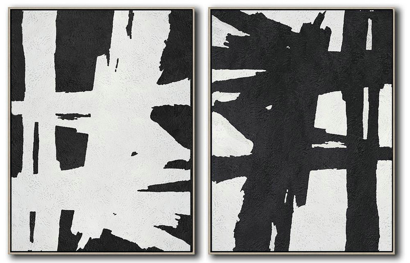 Large Abstract Painting Canvas Art,Set Of 2 Minimal Painting On Canvas - Pretty Abstract Paintings